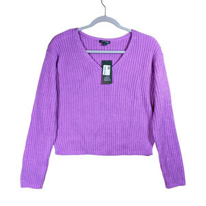 Wild Fable Ribbed Sweater‎ VNeck Neon Purple XXL Casual Side Slit Career Top 2XL